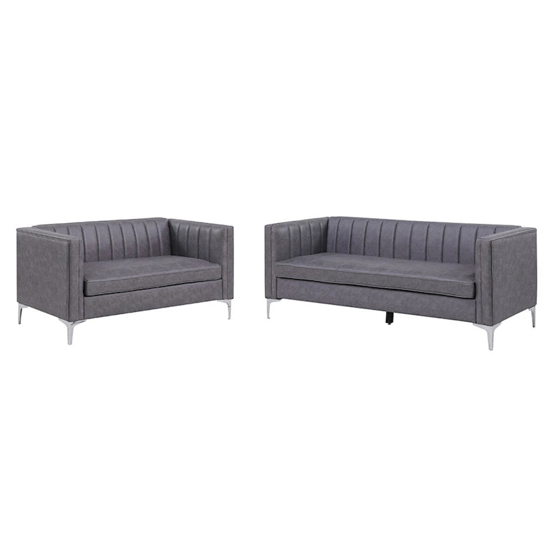 Set di divani moderni Morden Fort, 2 pezzi, con divanetto e divano in tessuto tecnologico e gambe in metallo