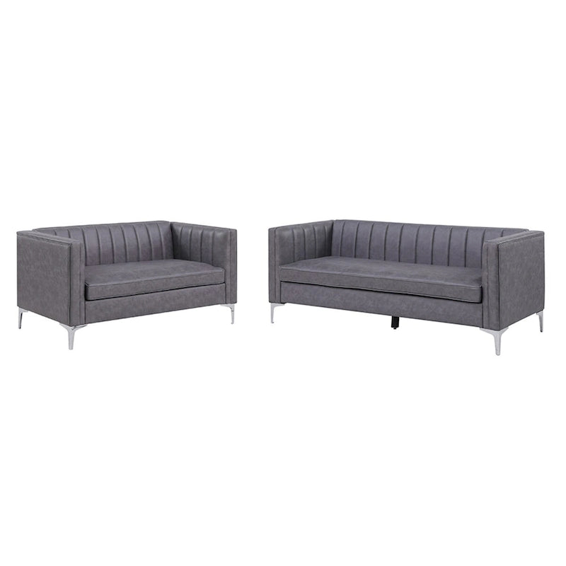 Set di divani moderni Morden Fort, 2 pezzi, con divanetto e divano in tessuto tecnologico e gambe in metallo