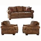 Made in USA Rancho Rustic Brown Buckskin Fabric Sofa Bed and Two Chairs Set