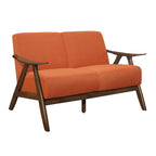 Indy-Zweisitzer, 51 Inch, abgewinkeltes Gestell aus braunem Holz, orangefarbener Strukturstoff
