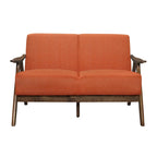 Indy-Zweisitzer, 51 Inch, abgewinkeltes Gestell aus braunem Holz, orangefarbener Strukturstoff