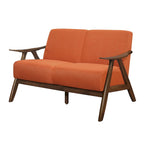 Indy-Zweisitzer, 51 Inch, abgewinkeltes Gestell aus braunem Holz, orangefarbener Strukturstoff
