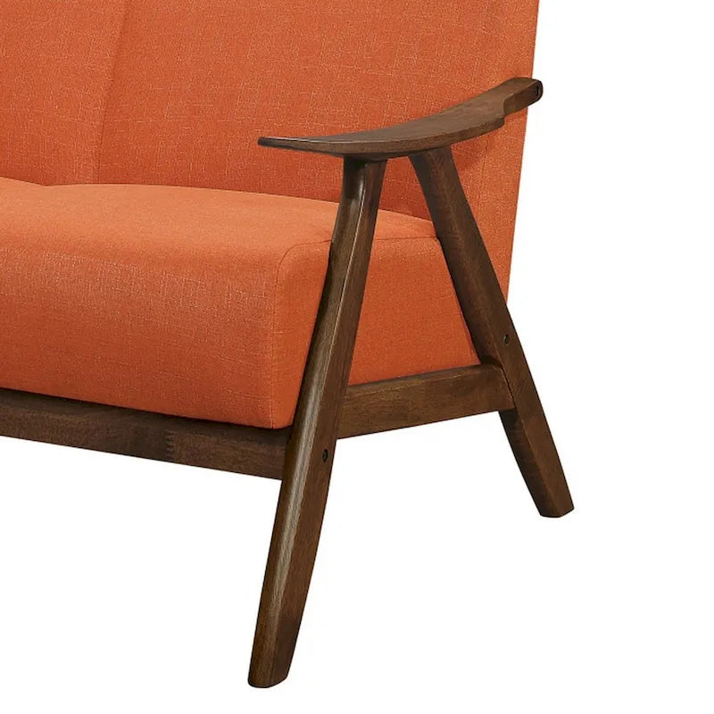 Indy-Zweisitzer, 51 Inch, abgewinkeltes Gestell aus braunem Holz, orangefarbener Strukturstoff