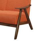 Indy-Zweisitzer, 51 Inch, abgewinkeltes Gestell aus braunem Holz, orangefarbener Strukturstoff