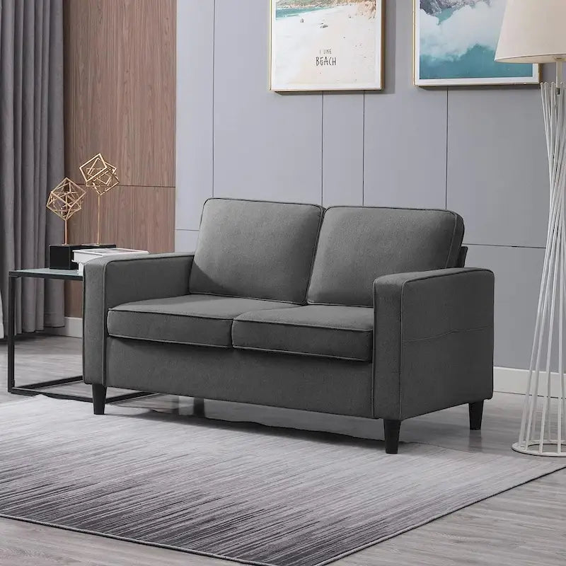 Mixoy modern szövetből készült kétszemélyes kanapé kartámasz-zsebekkel – N/A
