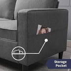 Mixoy modern szövetből készült kétszemélyes kanapé kartámasz-zsebekkel – N/A