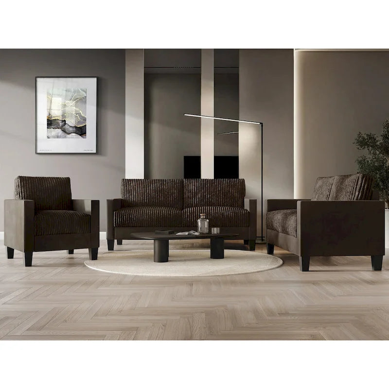 CraftPorch 3-teiliges Wohnzimmer-Set aus Cord, im Mid-Century-Modern-Stil, mit Samtbezug