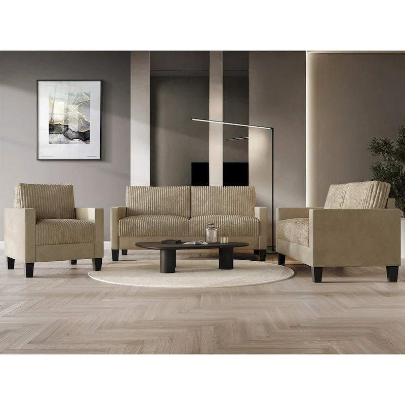CraftPorch 3-teiliges Wohnzimmer-Set aus Cord, im Mid-Century-Modern-Stil, mit Samtbezug