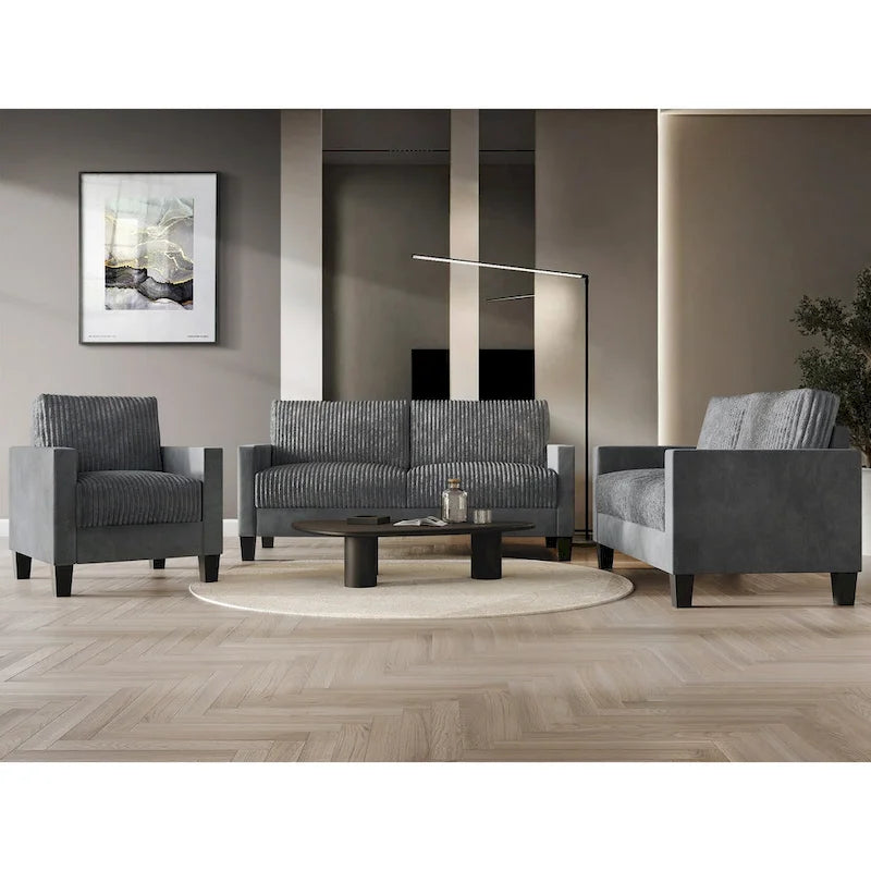 CraftPorch 3-teiliges Wohnzimmer-Set aus Cord, im Mid-Century-Modern-Stil, mit Samtbezug