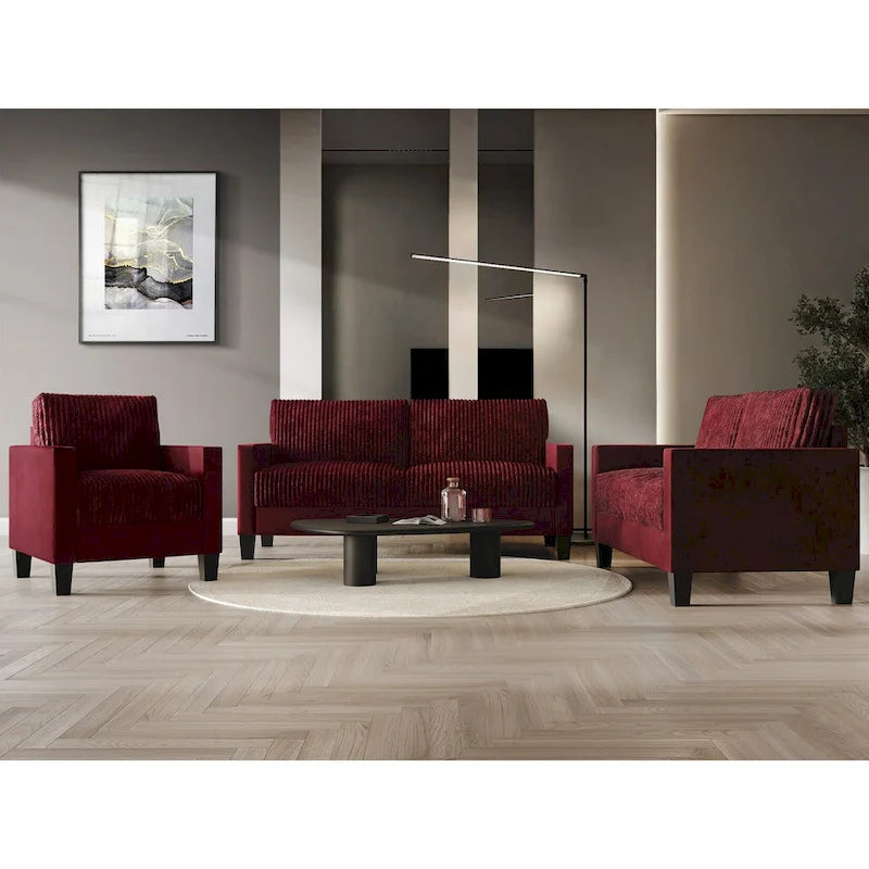 CraftPorch 3-teiliges Wohnzimmer-Set aus Cord, im Mid-Century-Modern-Stil, mit Samtbezug