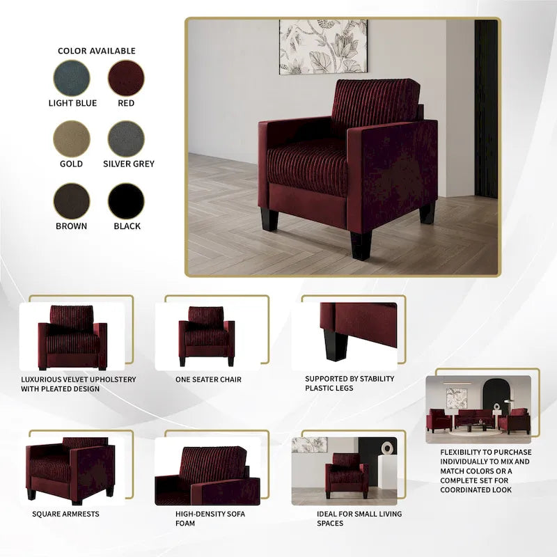 CraftPorch 3-teiliges Wohnzimmer-Set aus Cord, im Mid-Century-Modern-Stil, mit Samtbezug
