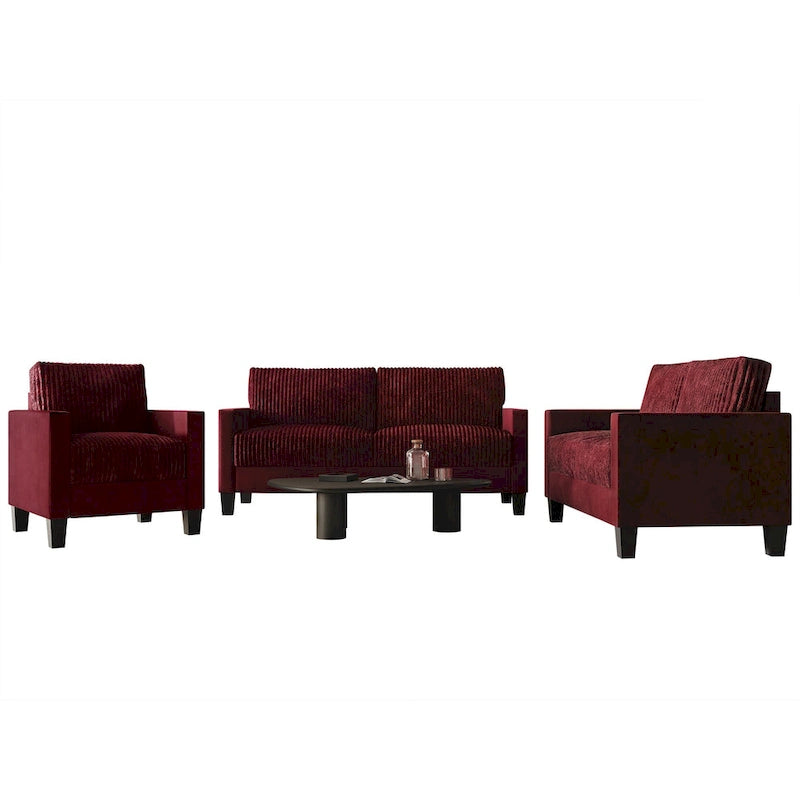 CraftPorch 3-teiliges Wohnzimmer-Set aus Cord, im Mid-Century-Modern-Stil, mit Samtbezug