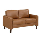 Divanetto Stark da 54 Inch, similpelle marrone, braccioli in stile lineare, legno massello
