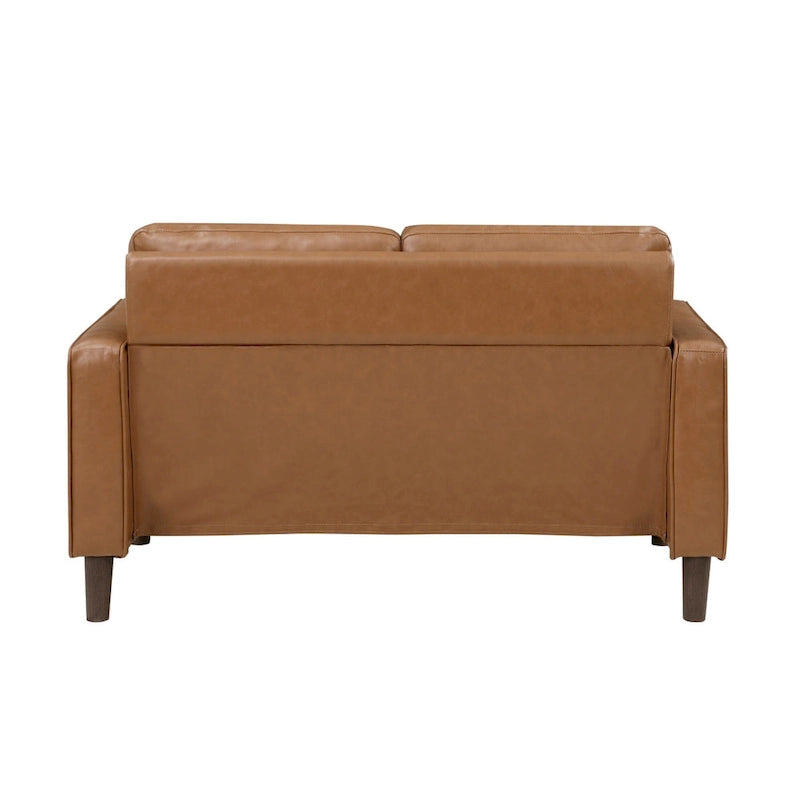 Divanetto Stark da 54 Inch, similpelle marrone, braccioli in stile lineare, legno massello