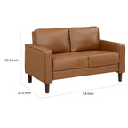 Divanetto Stark da 54 Inch, similpelle marrone, braccioli in stile lineare, legno massello
