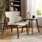 Ensemble 2 pièces de fauteuil d’appoint et table Beck en noyer, style mi-siècle, bouclé et dossier enveloppant, de Furniture of America