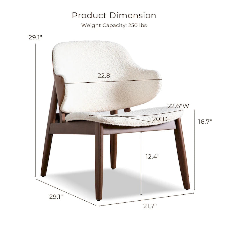Ensemble 2 pièces de fauteuil d’appoint et table Beck en noyer, style mi-siècle, bouclé et dossier enveloppant, de Furniture of America