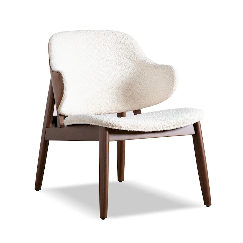 Ensemble 2 pièces de fauteuil d’appoint et table Beck en noyer, style mi-siècle, bouclé et dossier enveloppant, de Furniture of America
