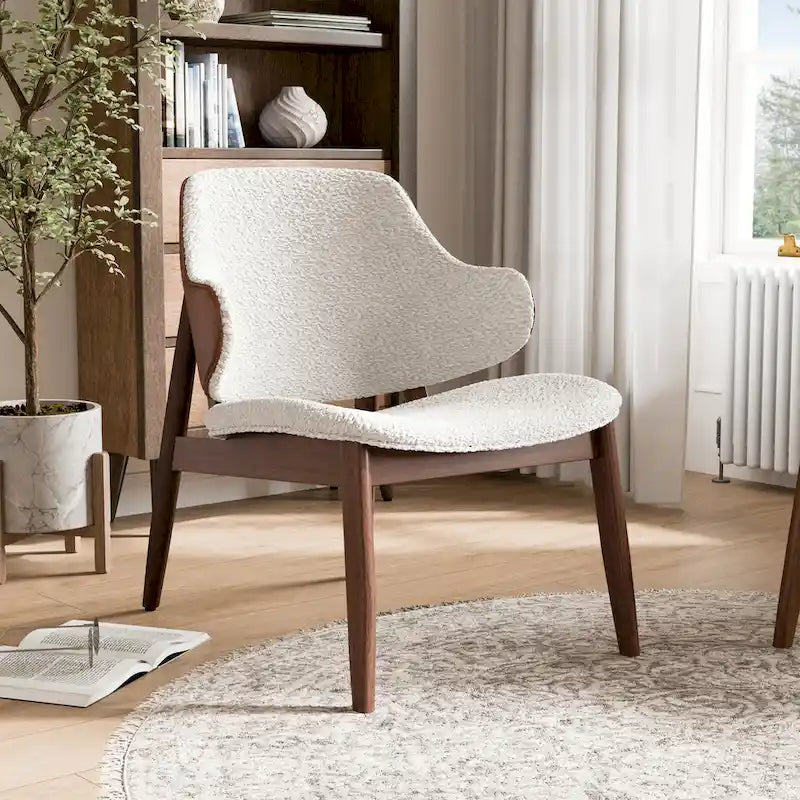 Ensemble 2 pièces de fauteuil d’appoint et table Beck en noyer, style mi-siècle, bouclé et dossier enveloppant, de Furniture of America
