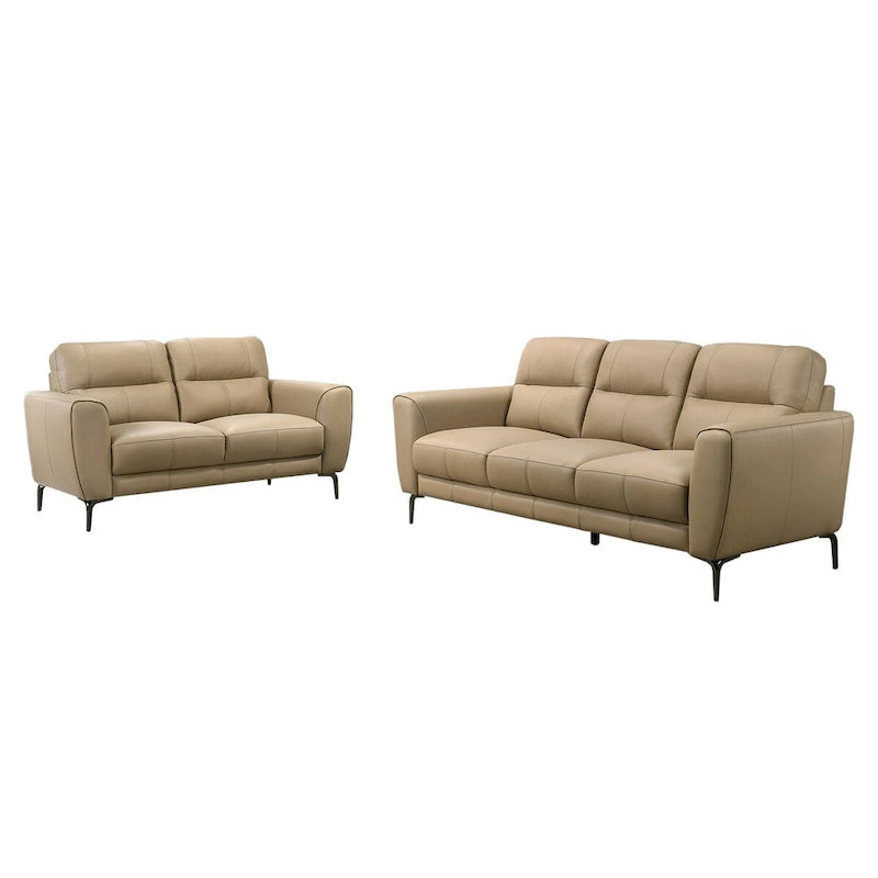 2-teiliges Sofaset aus Kunstleder mit dreieckigen Chrombeinen