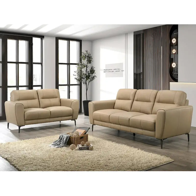 2-teiliges Sofaset aus Kunstleder mit dreieckigen Chrombeinen