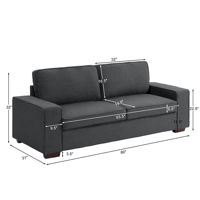 Nowoczesna sofa 80 z tapicerowaną tkaniną, 3-osobowa