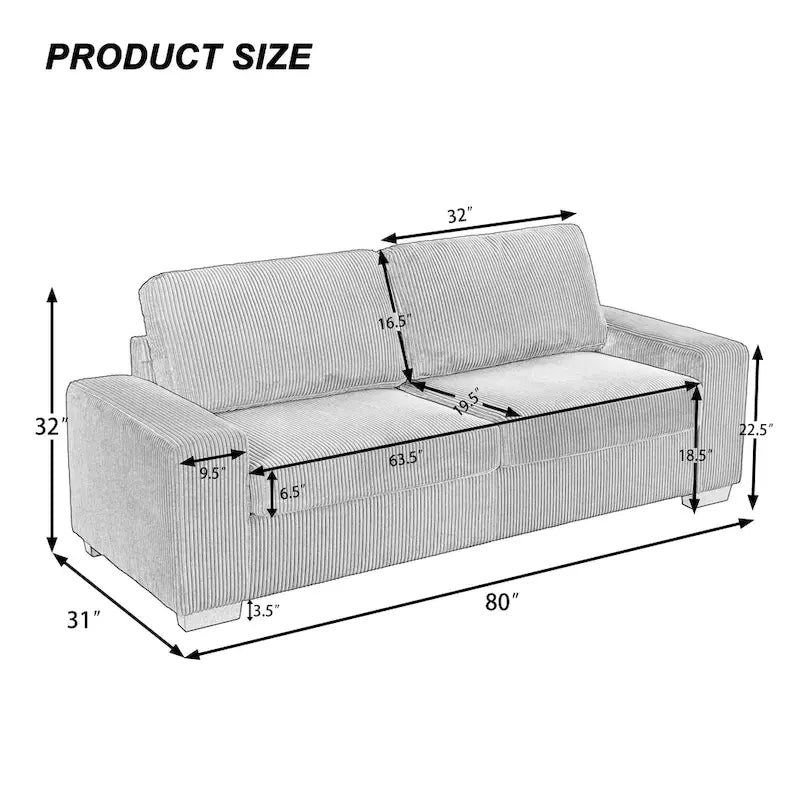 Nowoczesna sofa 80 z tapicerowaną tkaniną, 3-osobowa