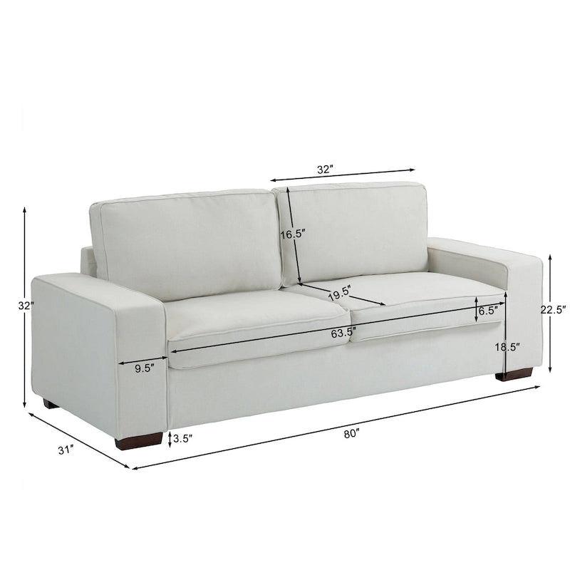 Nowoczesna sofa 80 z tapicerowaną tkaniną, 3-osobowa