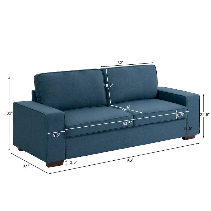 Nowoczesna sofa 80 z tapicerowaną tkaniną, 3-osobowa