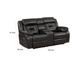 Sofá biplaza reclinable eléctrico doble Millie de 76 pulgadas, portavasos, cuero sintético gris
