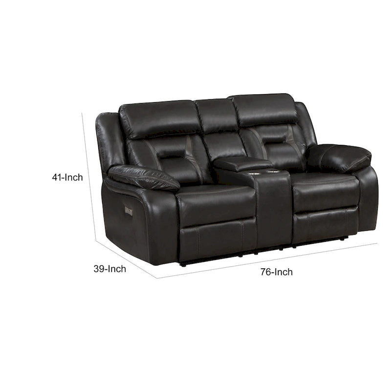 Sofá biplaza reclinable eléctrico doble Millie de 76 pulgadas, portavasos, cuero sintético gris