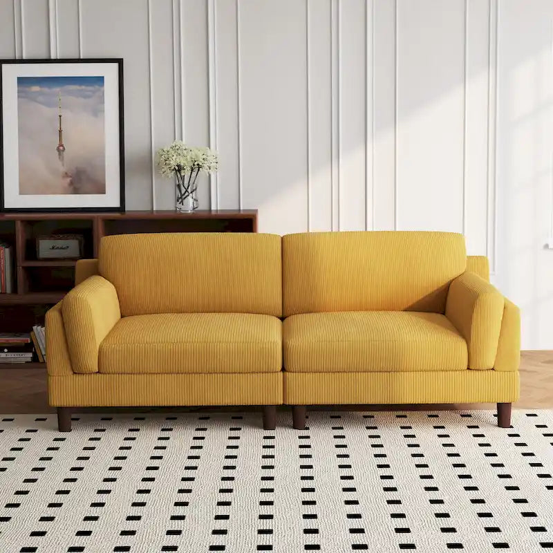 Oversized ribfluwelen woonkamerbank van 90 inch met omkeerbare kussens