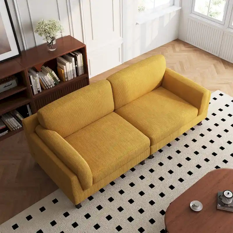 Oversized ribfluwelen woonkamerbank van 90 inch met omkeerbare kussens