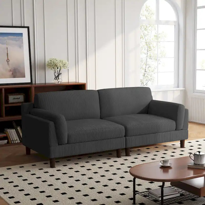 Oversized ribfluwelen woonkamerbank van 90 inch met omkeerbare kussens