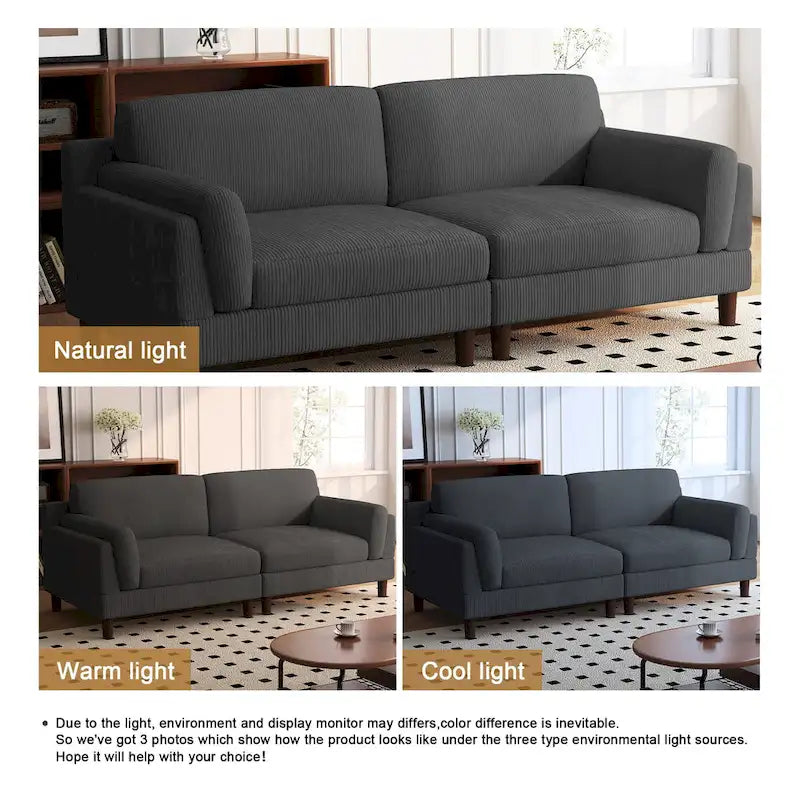 Oversized ribfluwelen woonkamerbank van 90 inch met omkeerbare kussens