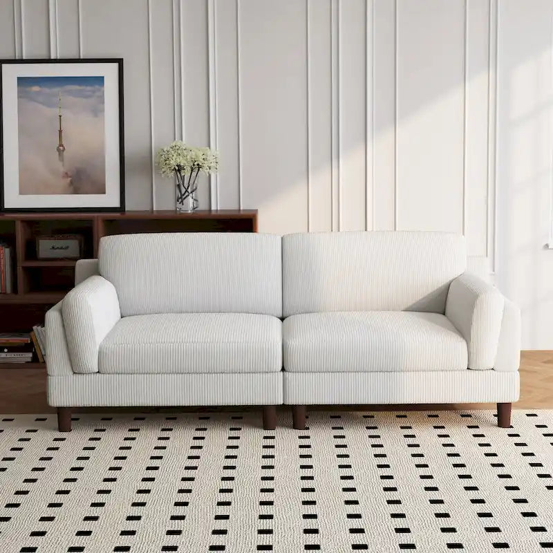 Oversized ribfluwelen woonkamerbank van 90 inch met omkeerbare kussens