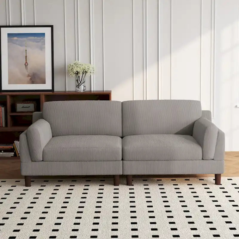 Oversized ribfluwelen woonkamerbank van 90 inch met omkeerbare kussens