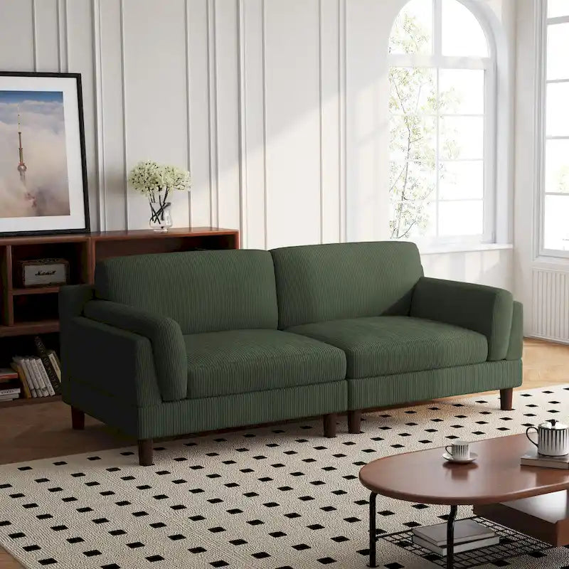 Oversized ribfluwelen woonkamerbank van 90 inch met omkeerbare kussens