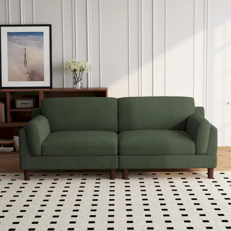 Oversized ribfluwelen woonkamerbank van 90 inch met omkeerbare kussens