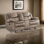 Joe 79 Inch Manual Dual Glider Recliner Loveseat, Console, Brown Microfiber