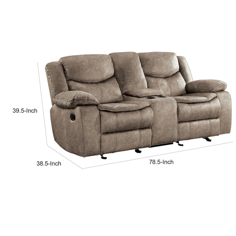 Joe, 79-calowa ręcznie rozkładana sofa dwuosobowa z dwoma fotelami ślizgowymi, konsolą, brązowa, z mikrofibry