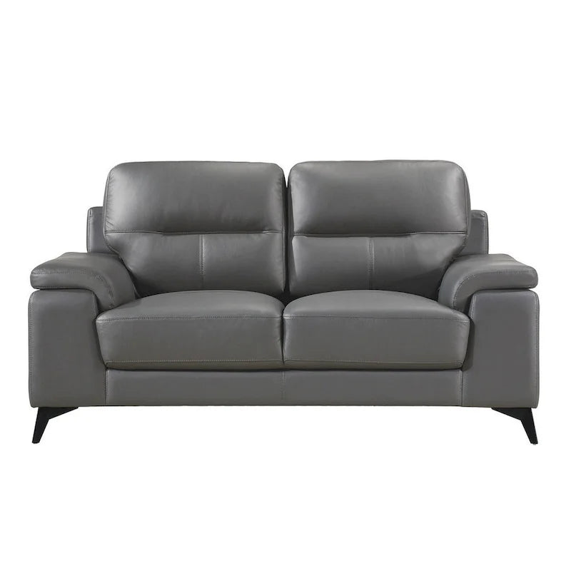 Mica 67 Zoll Loveseat, dunkelgraues Narbenleder und Kunstleder, Metallbeine