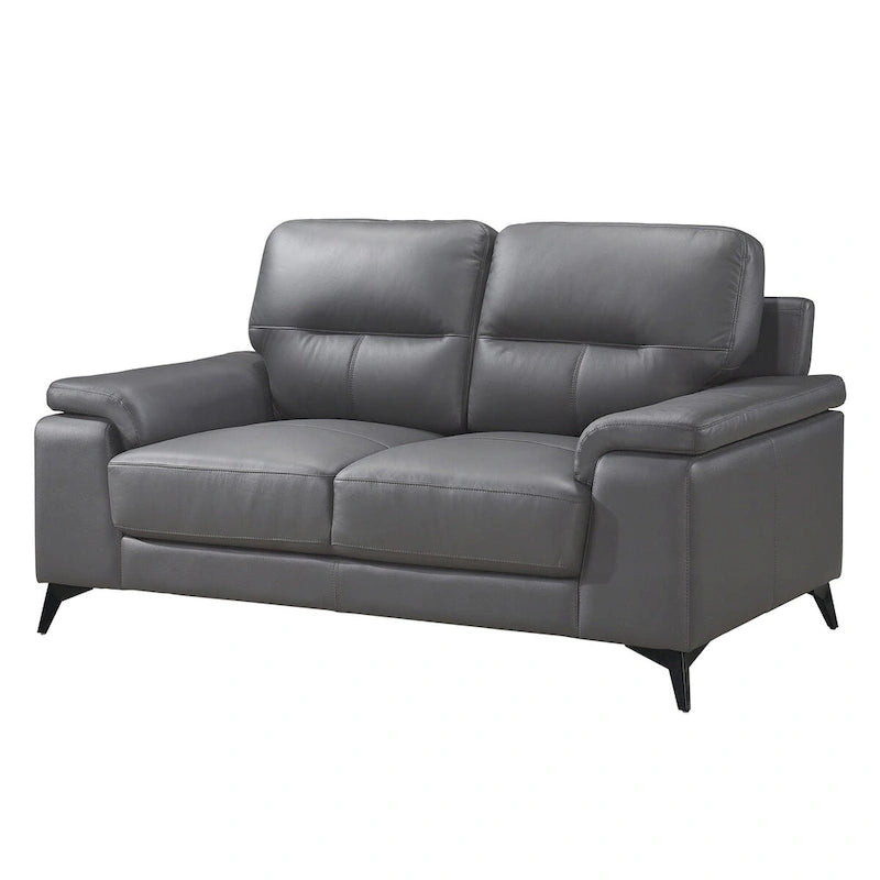 Mica 67 Zoll Loveseat, dunkelgraues Narbenleder und Kunstleder, Metallbeine