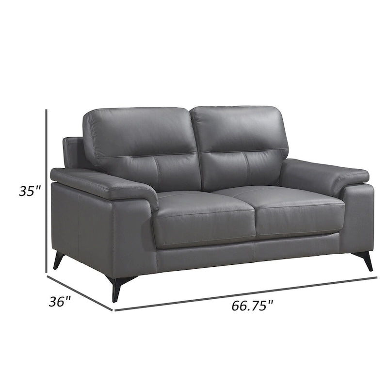 Mica 67 Zoll Loveseat, dunkelgraues Narbenleder und Kunstleder, Metallbeine
