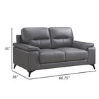 Mica 67 Zoll Loveseat, dunkelgraues Narbenleder und Kunstleder, Metallbeine
