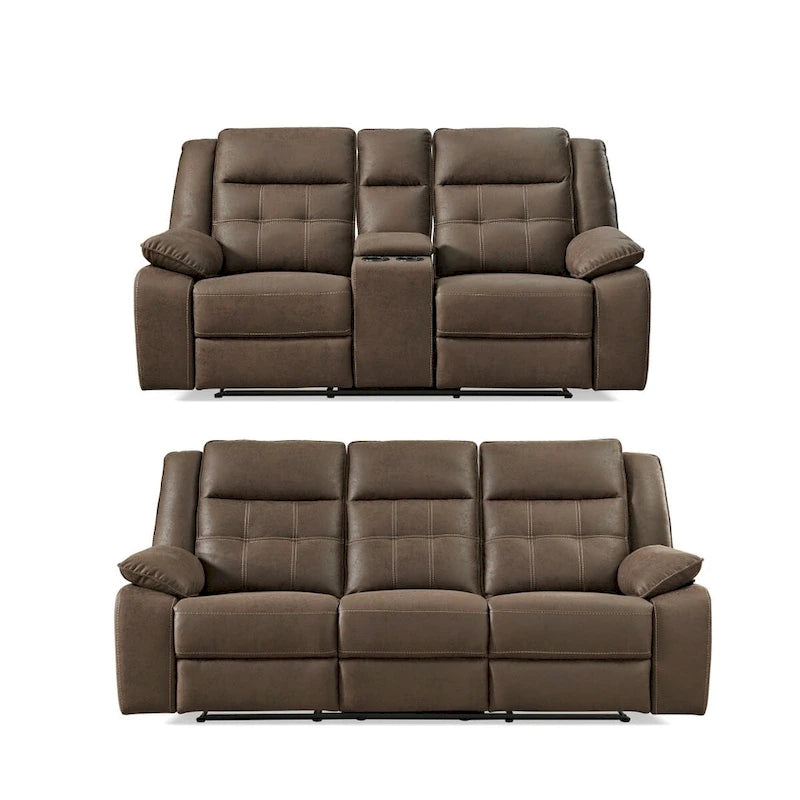 Roundhill Furniture Lesley 2-delige verstelbare woonkamerinrichting, bruin