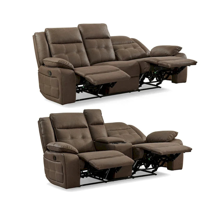 Roundhill Furniture Lesley 2-delige verstelbare woonkamerinrichting, bruin