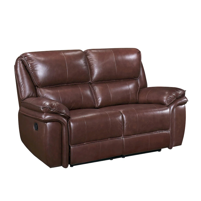 Jack, 66-calowa ręcznie rozkładana sofa dwuosobowa z pluszowej brązowej skóry licowej, drewniana