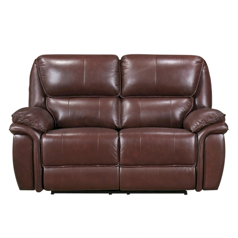 Jack, 66-calowa ręcznie rozkładana sofa dwuosobowa z pluszowej brązowej skóry licowej, drewniana