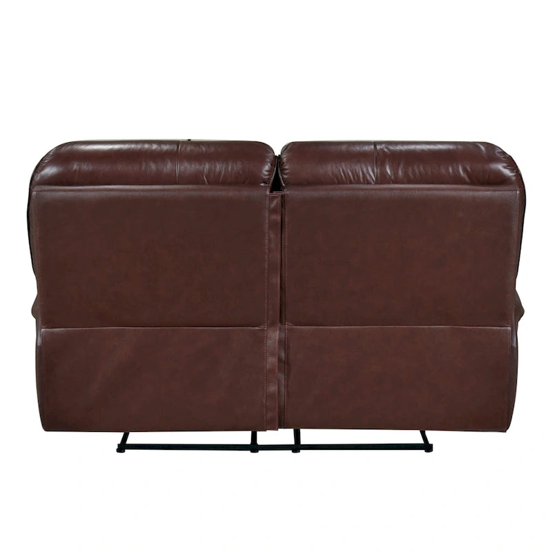 Jack, 66-calowa ręcznie rozkładana sofa dwuosobowa z pluszowej brązowej skóry licowej, drewniana